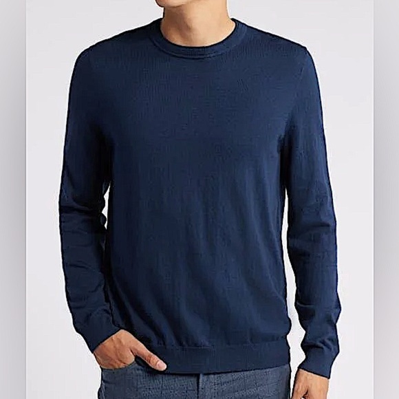 Pronto Uomo Navy Blue Crew Neck Pullover Sweater Silk Blend - Picture 1 of 5